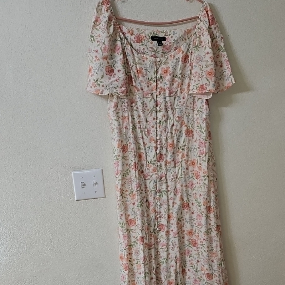 New Look Floral Maxi Dress - Cream, Pink, Green